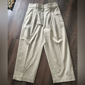 Banana Republic Khaki Pleated Wide-Leg Chinos